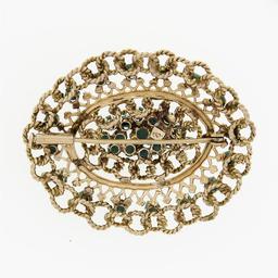 Vintage 14k Yellow Gold Twisted Wire & Round Cabochon Turquoise Open Brooch Pin