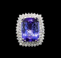 GIA Cert 19.22 ctw Tanzanite and Diamond Ring - 14KT White Gold