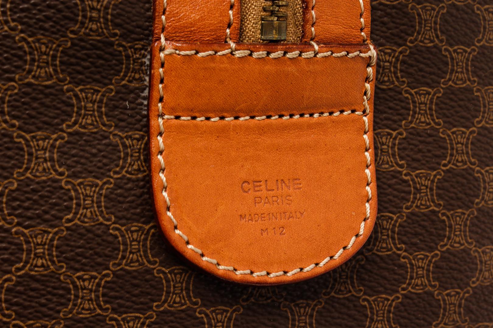 Celine Brown Canvas Leather Macadam Travel Bag