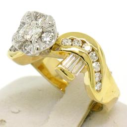 14k Yellow & White Gold 1.0 ctw Fine Round & Baguette Diamond Solitaire Ring