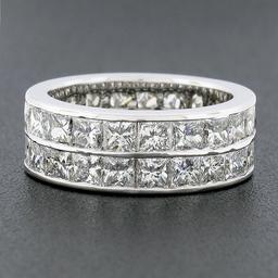 14k White Gold 6.0 ctw Princess Channel Diamond Dual Double Row Eternity Band Ri