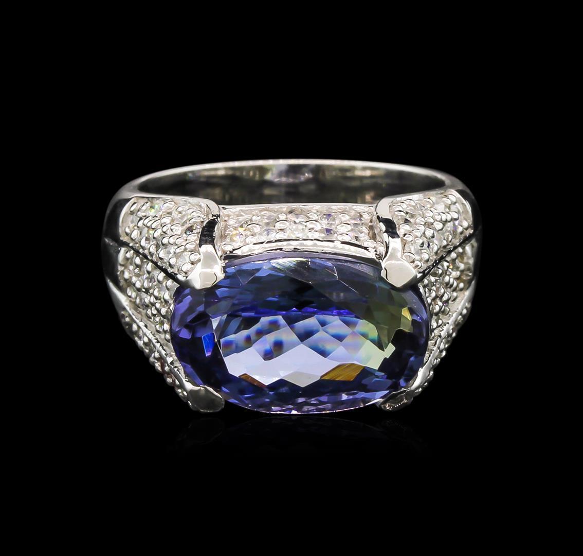 6.48 ctw Tanzanite and Diamond Ring - 14KT White Gold