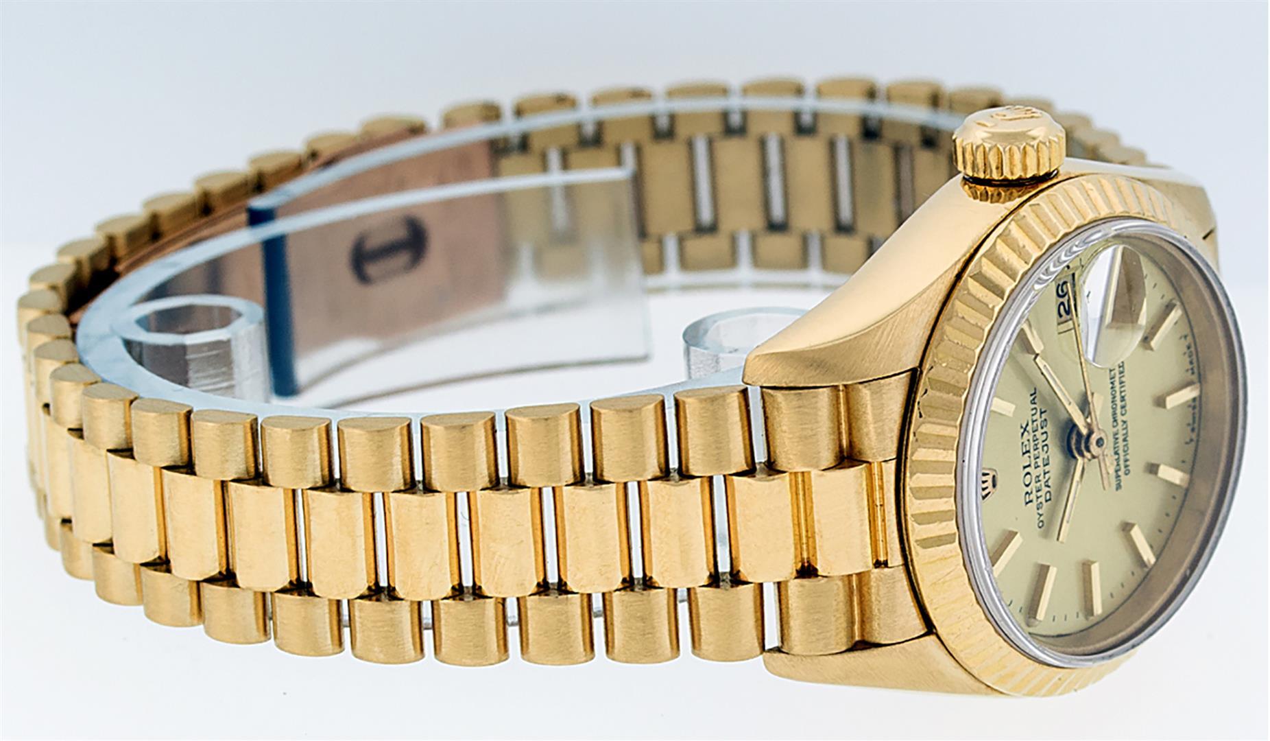 Rolex Ladies Quickset 18K Yellow Gold Champagne Index Datejust President Wristwa