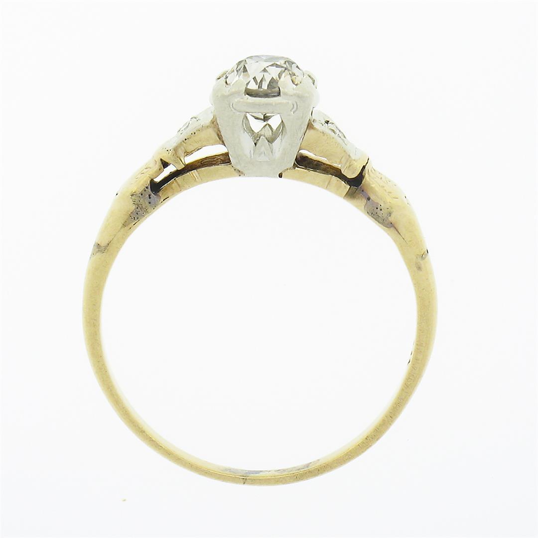 Antique Art Deco 14K TT Gold 0.54 ctw European Diamond Solitaire Engagement Ring
