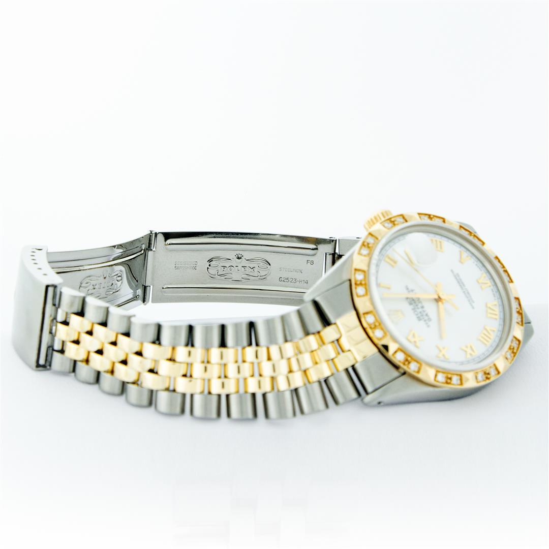 Rolex Mens 2 Tone Yellow Gold And Stainless Steel White Roman Datejust Wristwatc