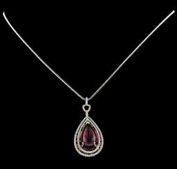 12.33 ctw Tourmaline and Diamond Pendant With Chain - 14KT White Gold