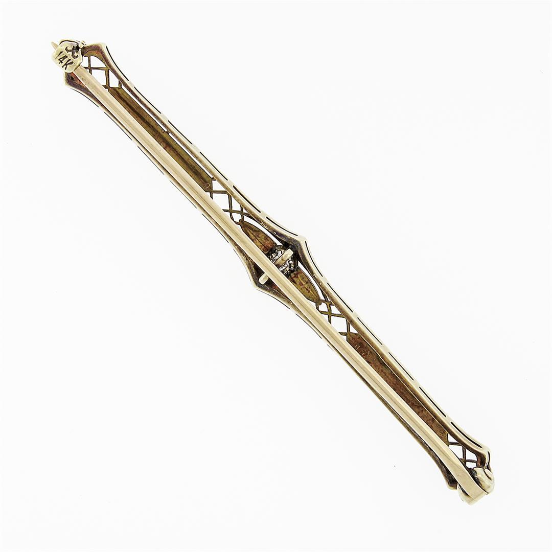 Antique Krementz Edwardian Platinum Top 14k Gold Diamond Etched Bar Pin Brooch