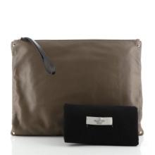 Valentino Rockstud Wristlet Clutch Leather Oversized Brown