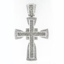 LARGE Men's 14k White Gold 10.75 ctw Princess Round Diamond Cross Heavy Pendant