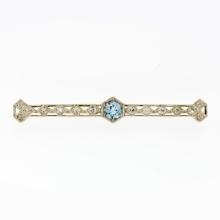 Antique Edwardian 14k Gold 2.28 ctw Round Aquamarine European Diamond Bar Brooch