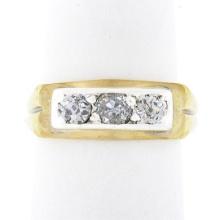 Antique Edwardian 14k Gold & Silver 0.75 ctw Old Mine Diamond Wedding Band Ring