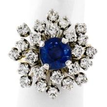 Vintage 14K TT Gold 3.26 ctw Round Sapphire Diamond Tiered Snowflake Cluster Rin