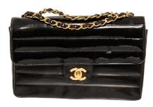 Chanel Black Horizontal Patent Leather Flap Bag