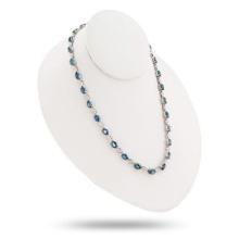 28.56 ctw Blue Sapphire and 1.48 ctw Diamond 14K White Gold Necklace