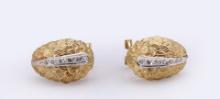 Pair Italian 18K Gold & Diamond Earrings