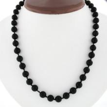 Vintage 18" Polished 8mm Black Onyx Bead Necklace w/ 14K Yellow Gold Clasp