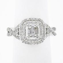 14k White Gold 1.42 ctw Illusion Set Diamond w/ Halo Twisted Sides Engagement Ri