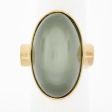 22K Gold Large GIA Oval Cabochon Bezel Cat's Eye Moonstone Trillion Peridot Ring