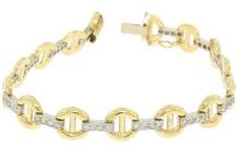 NEW 7" 14K Yellow Gold Buckle & Pave Round Diamond White Gold Bar Link Bracelet