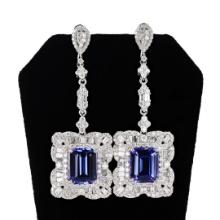 10.95 ctw Tanzanite and 6.79 ctw Diamond 14K White Gold Dangle Earrings