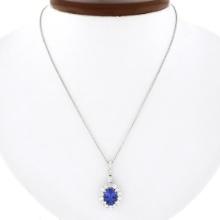 NEW 14k White Gold 2.62 ctw Oval Tanzanite & Diamond Halo Pendant w/ 18" Chain