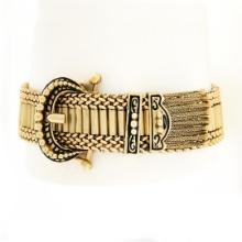 Victorian Revival 14K Gold Black Enamel Tassel Fancy Slide Buckle Strap Bracelet