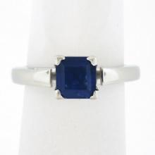 Vintage Platinum 1.05 ctw Square Step Cut Prong Set Sapphire Solitaire Ring