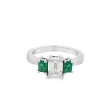 1.50 ct. GIA Emerald and Diamond Wedding Engagement Ring - 14KT White Gold