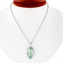 Vintage 14K White Gold Marquise Green Amethyst & 1.15 ctw Diamond Pendant Neckla