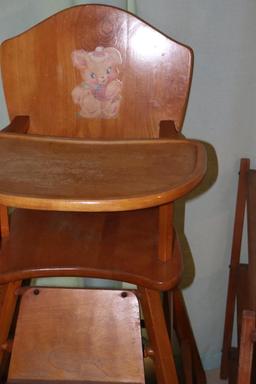 Wooden Child's Highchair, Shelf, Etc.