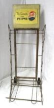 VINTAGE PEPSI COLA WIRE CART WITH METAL SIGN