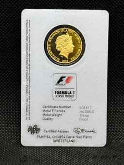 PAMP 1/4 Oz 999.9 Fine Gold Formula 1 $25 Gold Bullion Coin