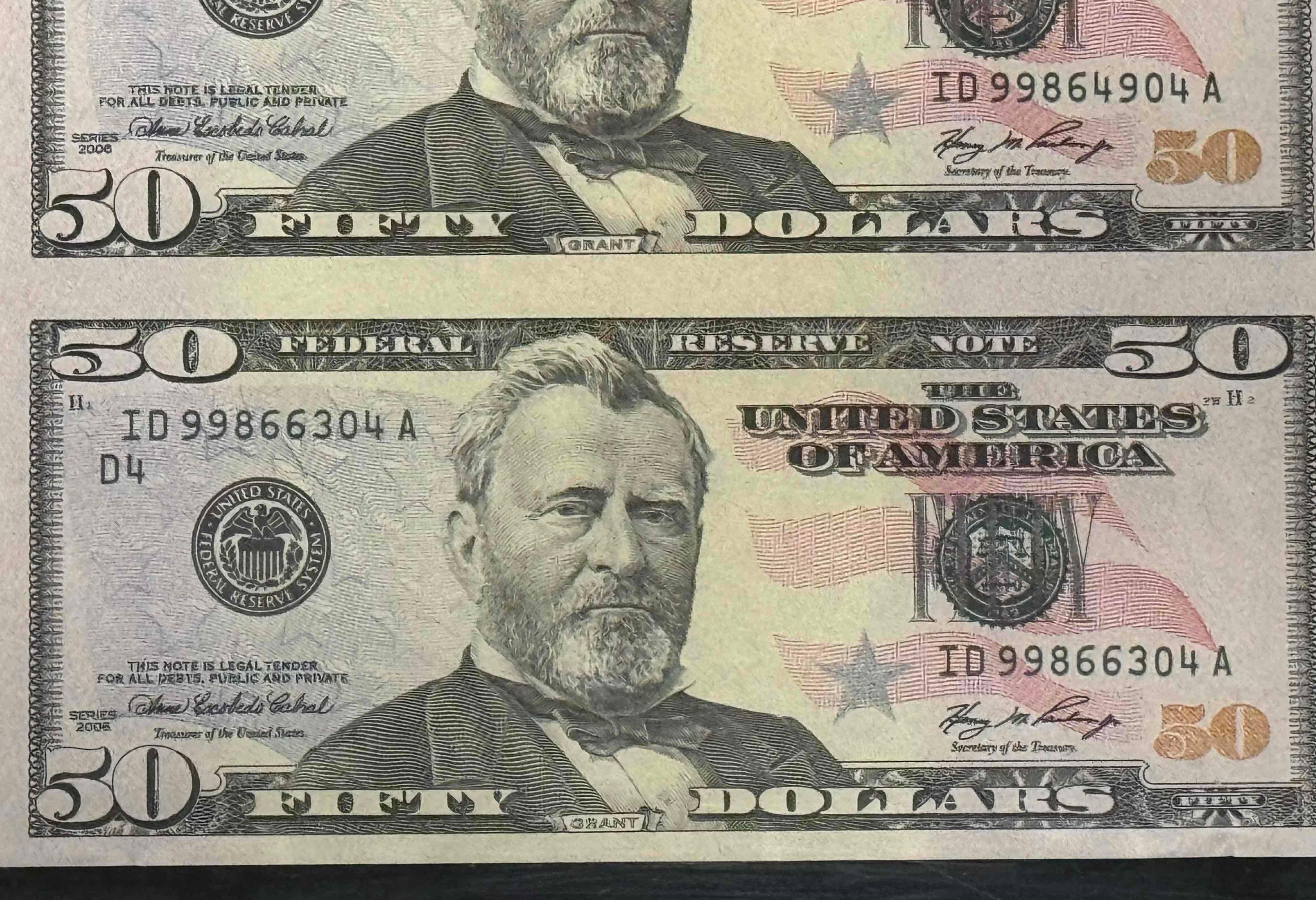 Uncut Sheet of 50 Dollar Bills 8 Count Series 2006 $400 Face Value