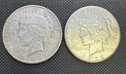 2x 1922-S Silver Peace Dollars 90% Silver Coins 1.88 Oz
