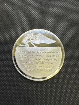 History of Flight 1st Four Engine Airplane 1913 Sterling Silver Coin 1.32 Oz