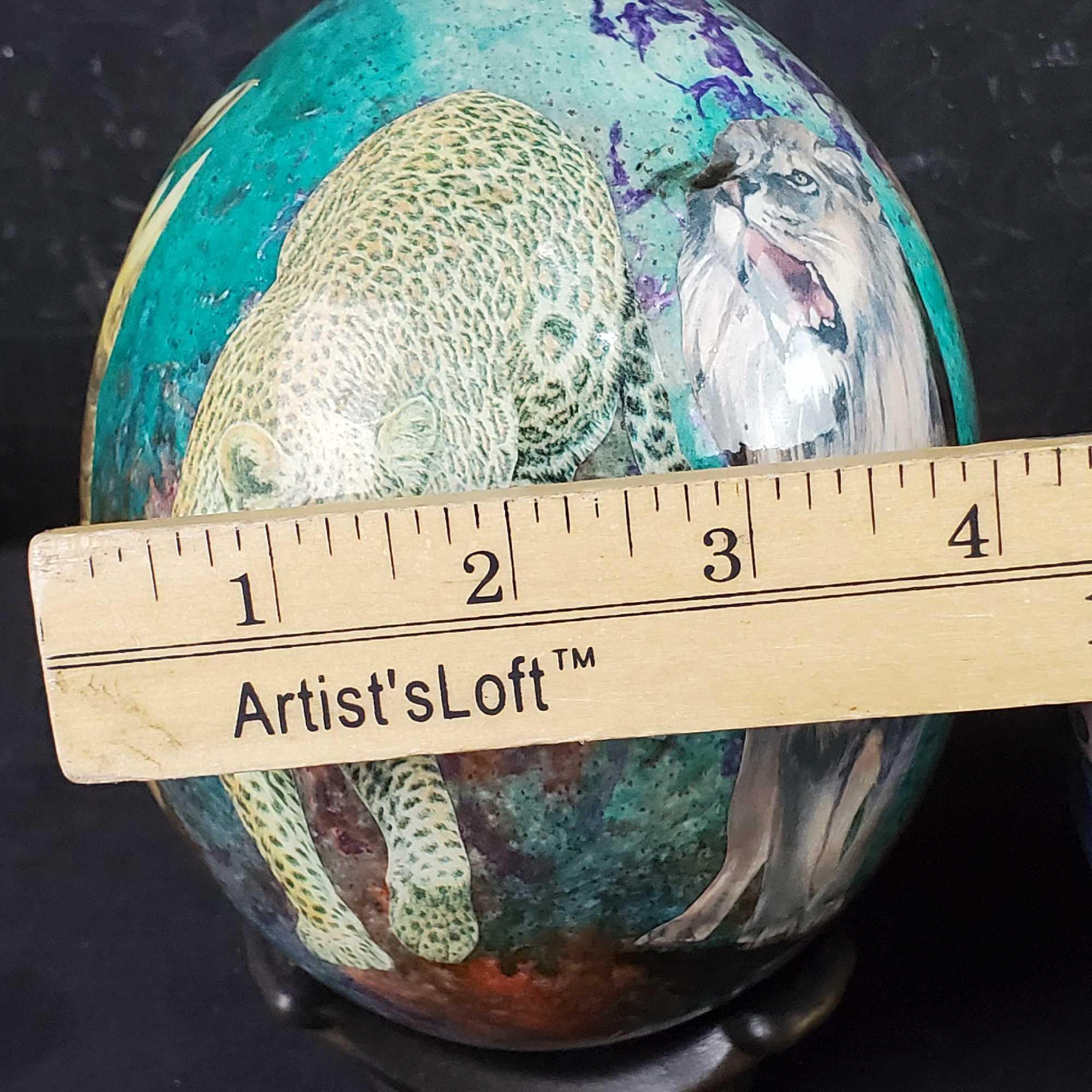 Chinoiserie Handmade Cloisonne Egg Sherry Rowe signed african safari handmade/painted egg With stand