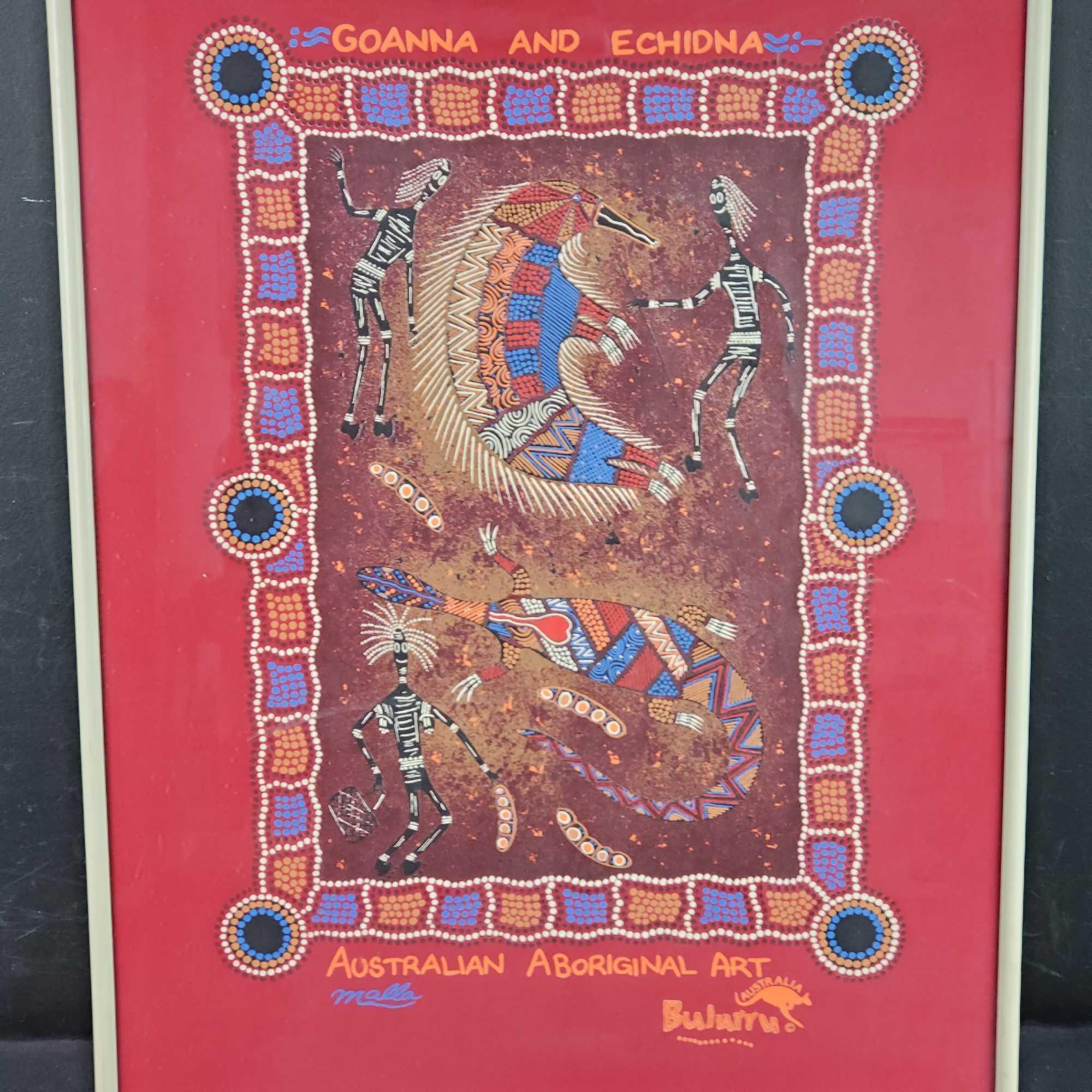 Framed poster/print Australian Aboriginal Art Bulurru Australia Gonna and Echidna