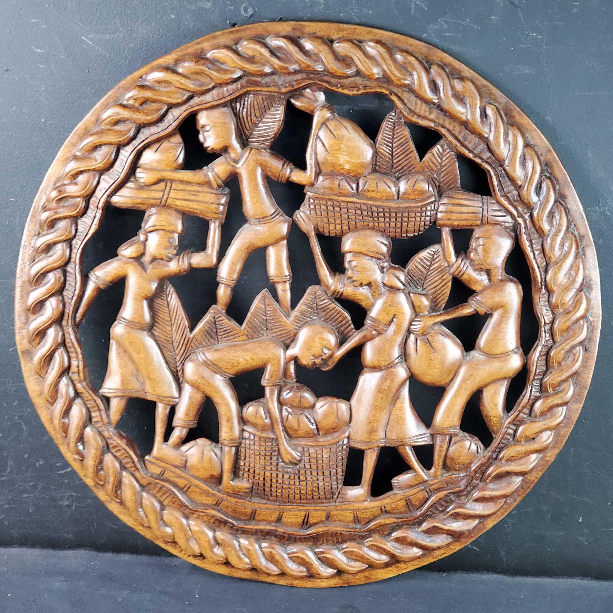 Vintage Wood Carving Decorative Plaque Haiti ABNER carved in back