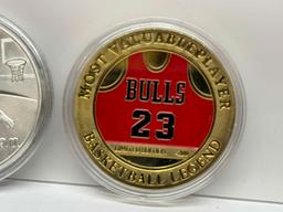Michael Jordan MVP Bulls 23 Collectir Coins Certificates say Silver 24k Gold