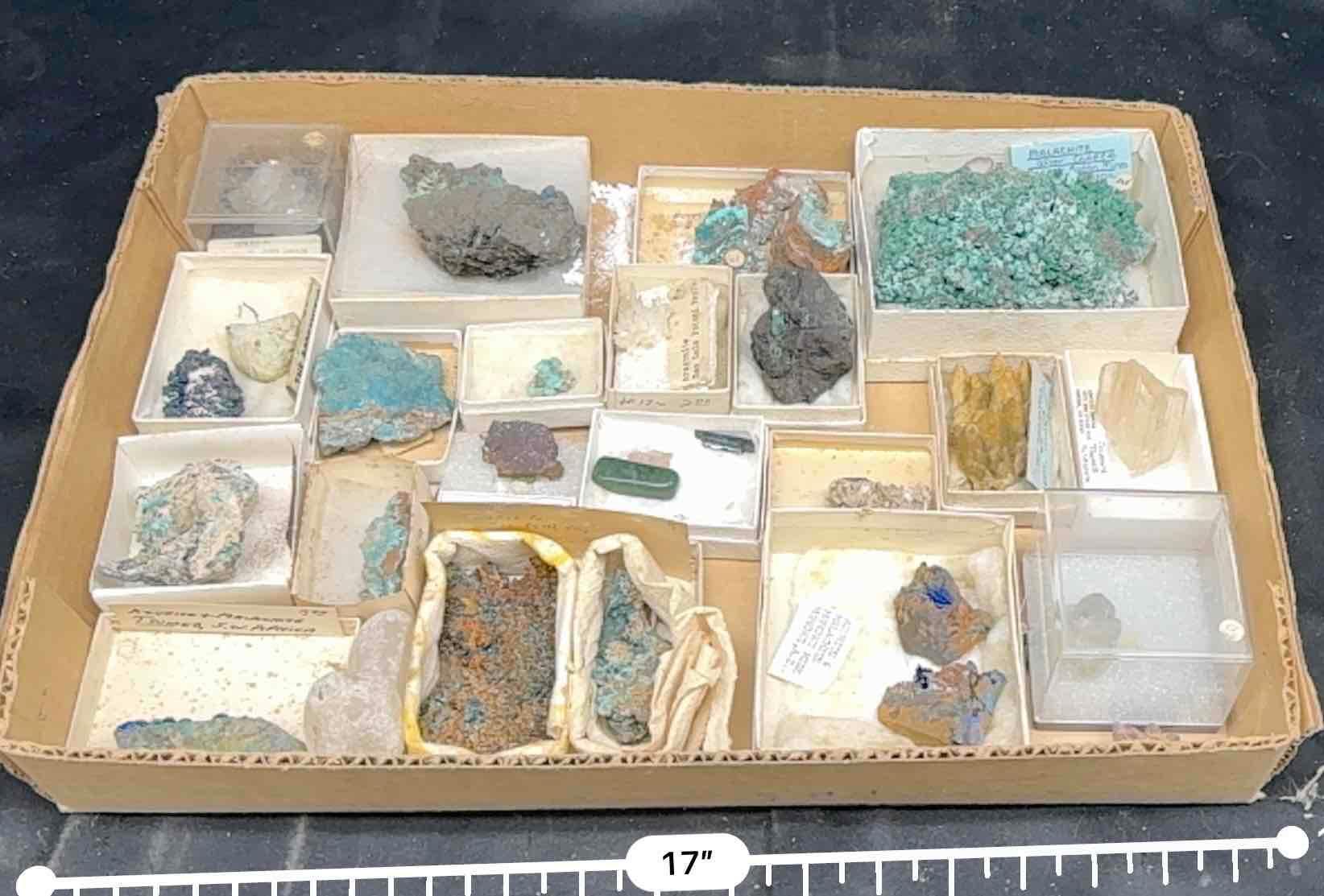 Flat of assorted Mineral Specimens Malachite, Azurite, Smithsonite more