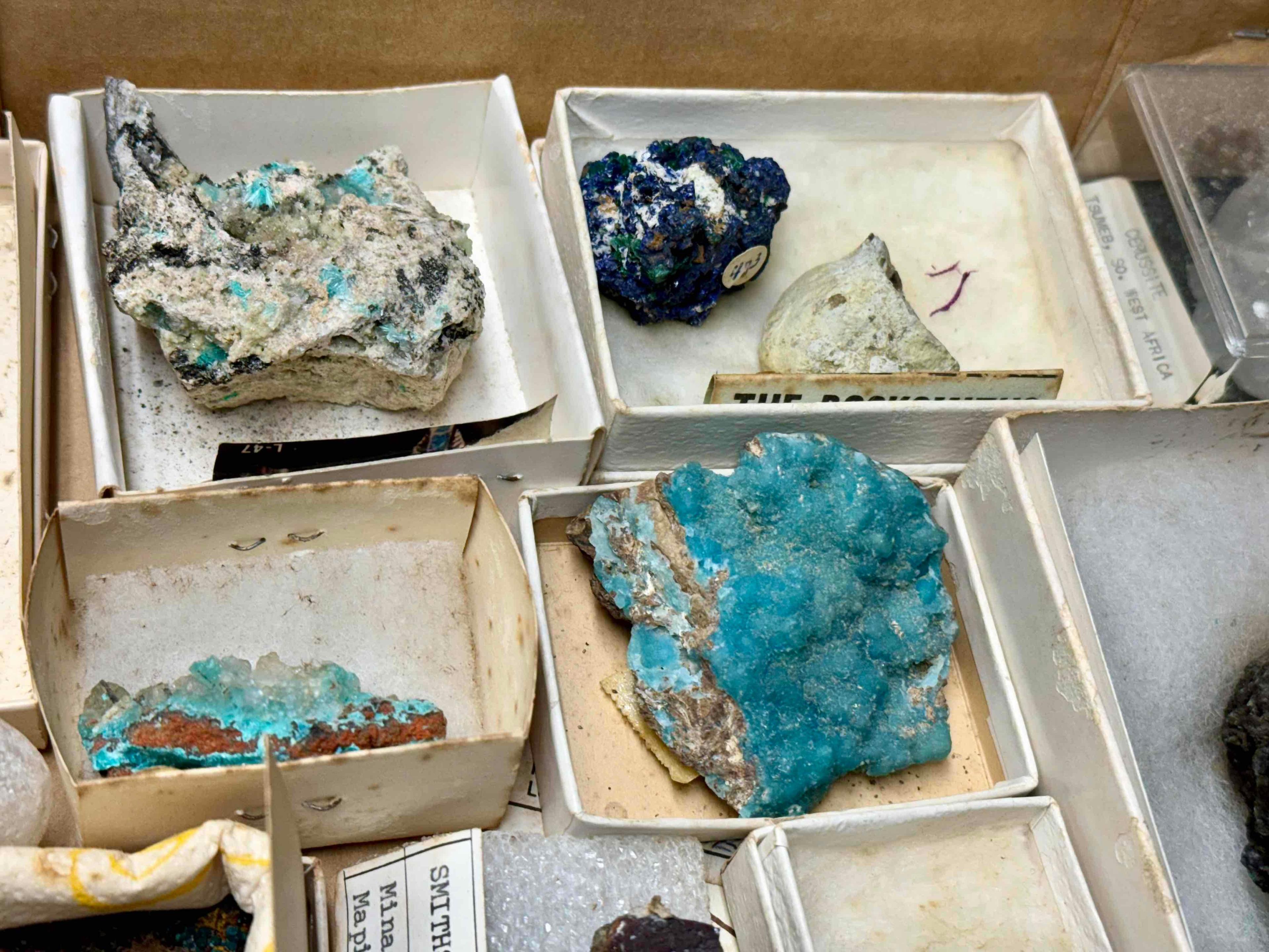 Flat of assorted Mineral Specimens Malachite, Azurite, Smithsonite more