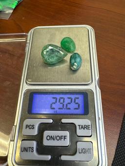 3x Green Emerald Pair Cut Gemstones 29.25ct
