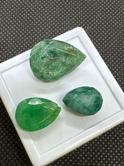 3x Green Emerald Pair Cut Gemstones 29.25ct