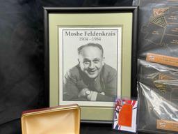Mixed Goods. Framed Photo, Sports Card, buttons, Jewelry box more