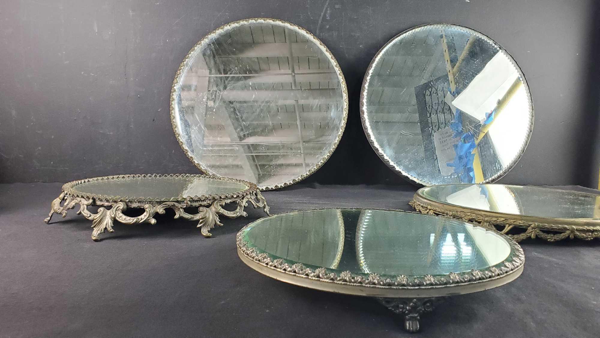 Lot of 5 vintage victorian vanity plateau mirrors