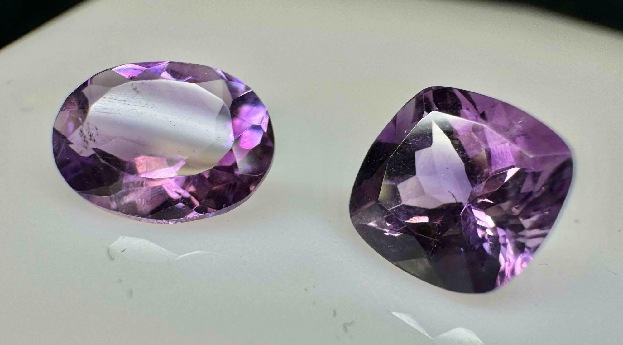 Pair of Amethyst Gemstones Oval and Square Cut 5.9ct total