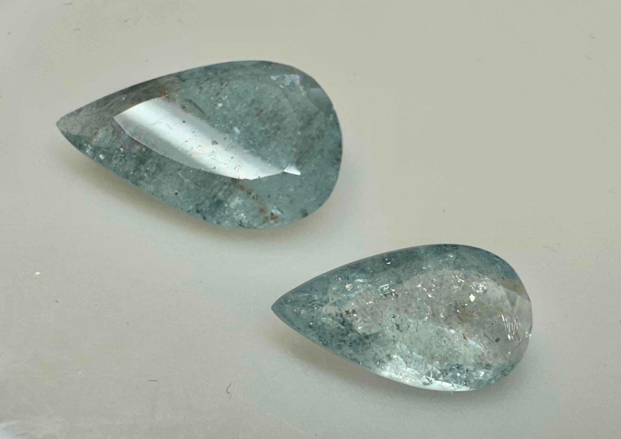 Pair of Pear Cut Aquamarine Gemstones 13.1ct total