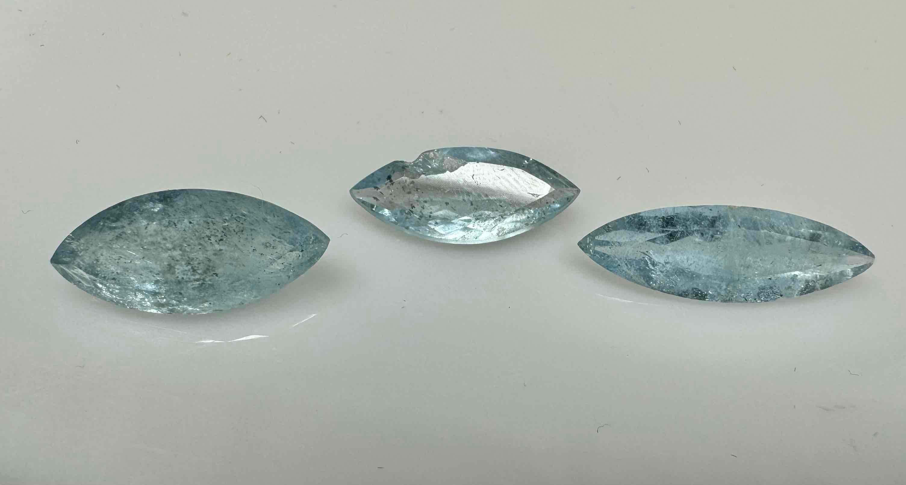 3 Marquise Cut Aquamarine Gemstones 15.8ct Total