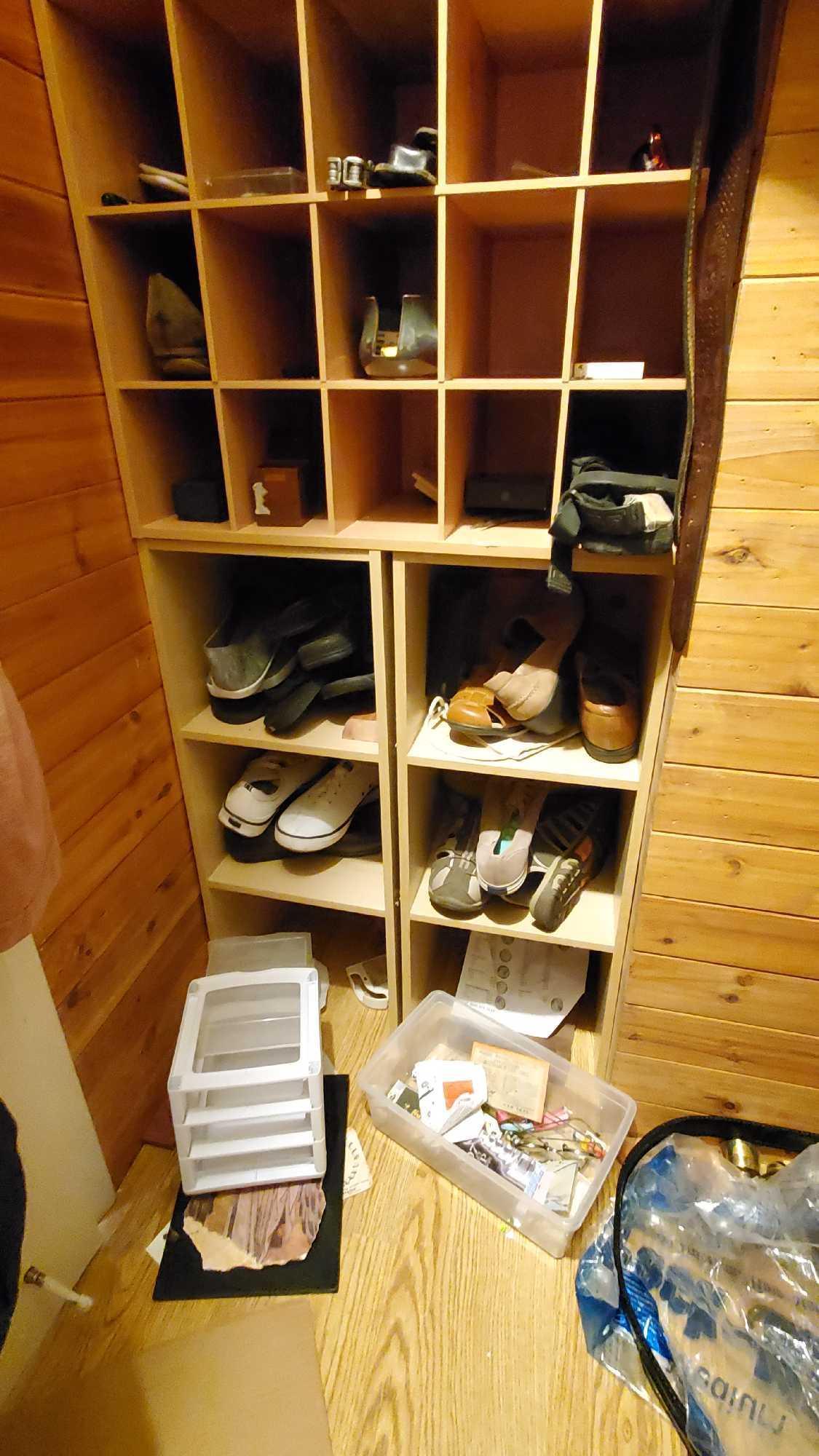 Walk in closet contents cothing shoes handags linnen etc. @ Farm