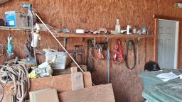 Left side Barn contents building supplies tools hardware landscaping tools @ farm